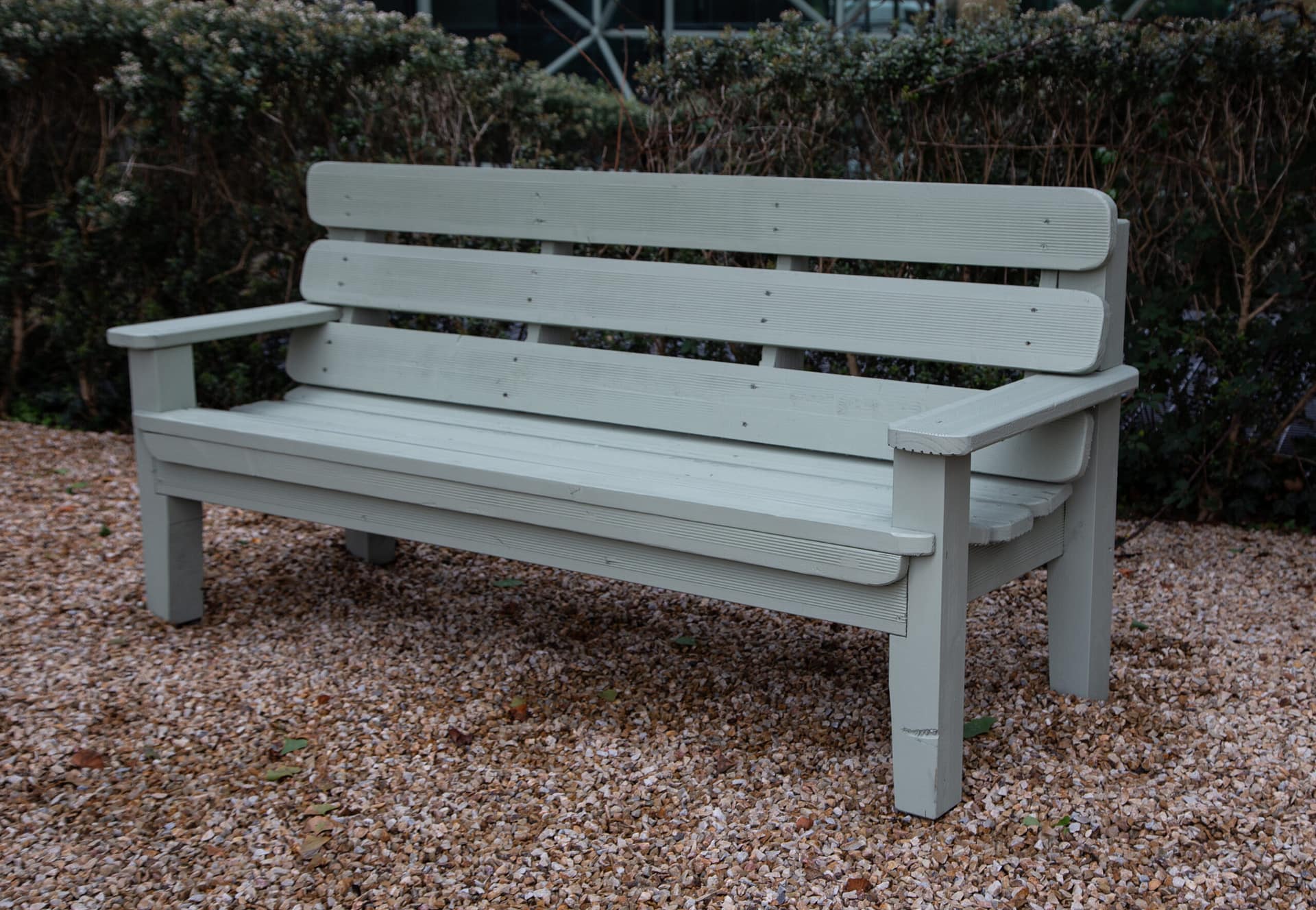white garden bench